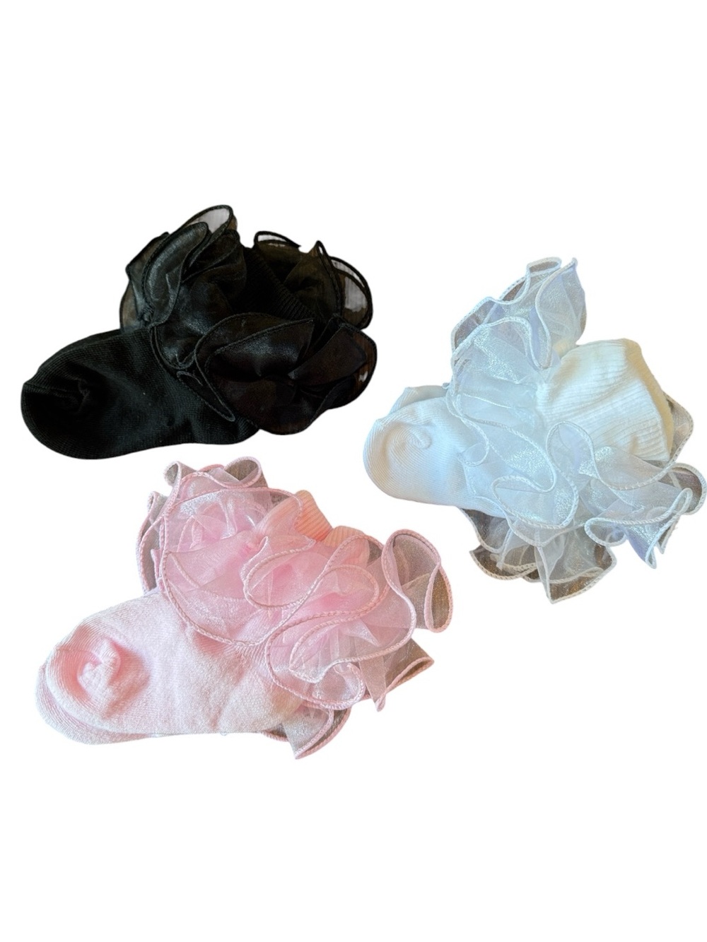 toddler girl Ruffle Trim Socks Black, White, Pink 3 pack